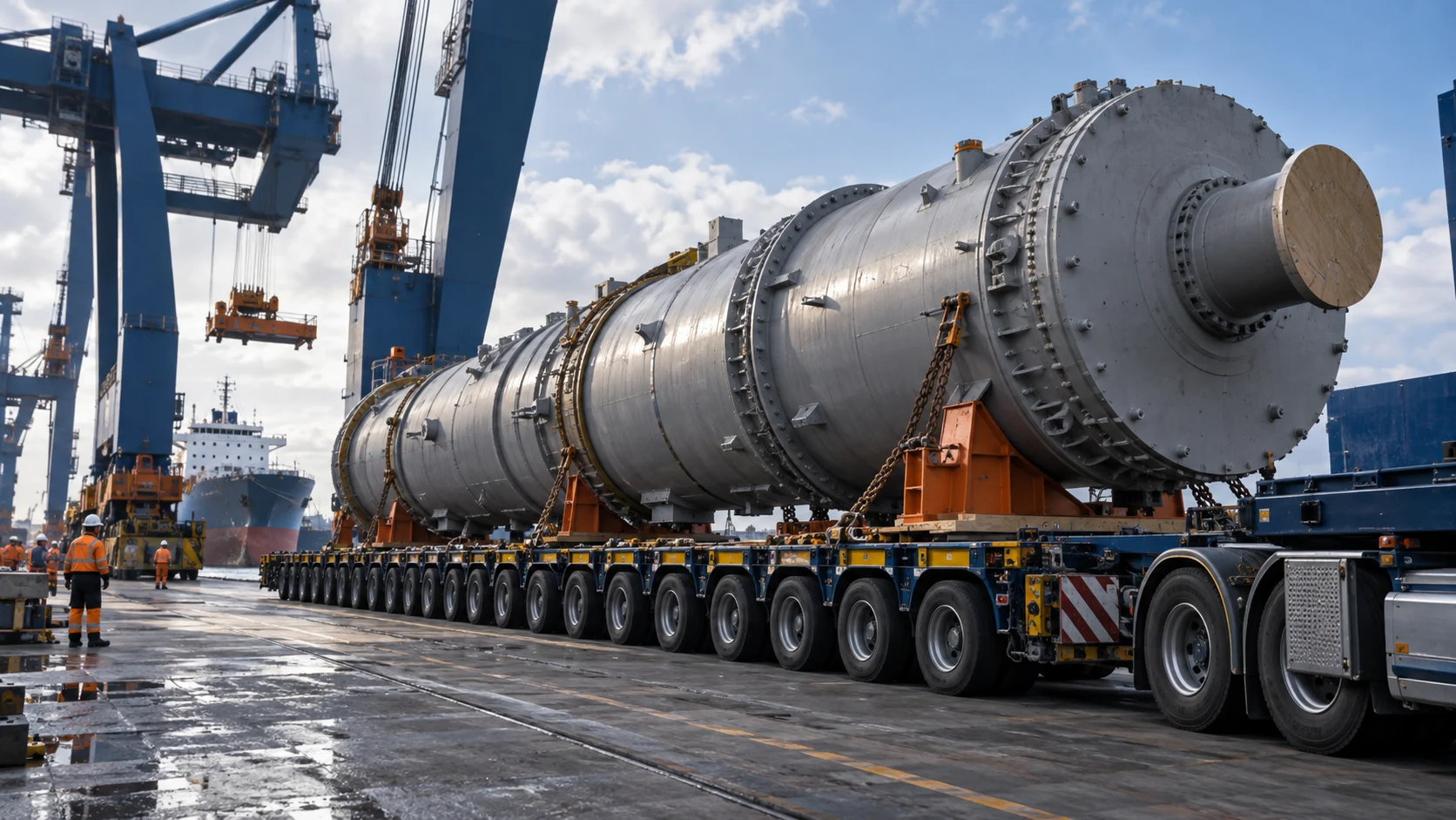 Oversize industrial machinery prepared for heavy cargo transport