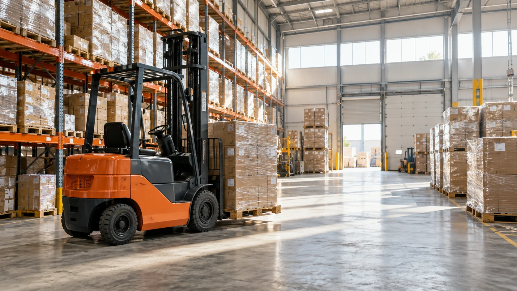 Organised freight warehouse with pallet storage and cargo handling
